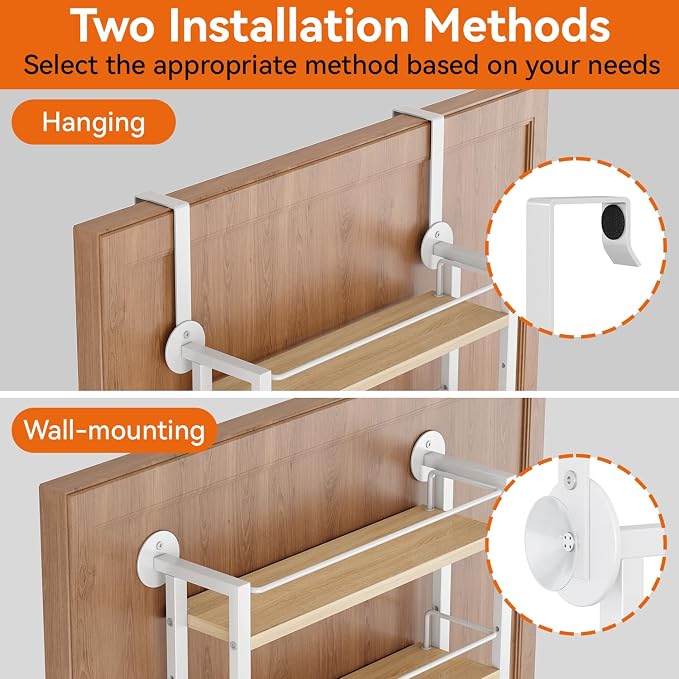 IBUYKE Over the Door Spice Organizer,Door or Wall Mount,Natural TLJ028R | 6 Tier Wall Mounted Spice Rack Adjustable Hanging Storage Shelves Spice Organization for Kitchen cabinet Bathroom Closet