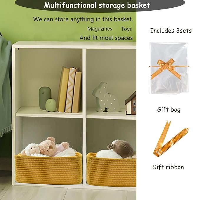 COMFY-HOMI 13" x 8.5" x 5.1" Storage Baskets for Organizing | Cotton Rope Woven Basket | Toy Storage Bin Box | Basket for Shelves, Closet Organizer Bin, Decorative Closet Shelf, 1 Pack