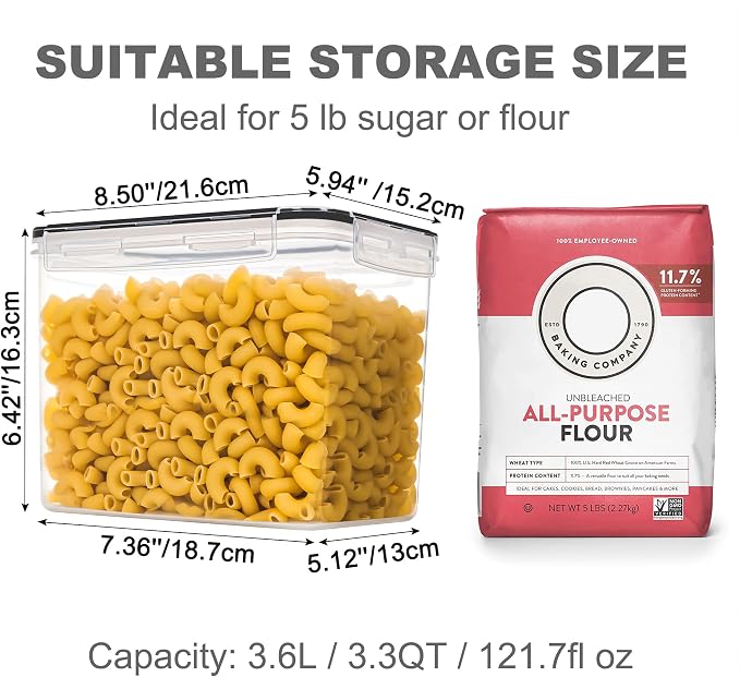 PANTRYSTAR Medium Food Storage Containers with Lids Airtight 3.6L /121.7Oz, for Flour, Sugar, Baking Supply, 3PCS BPA Free Plastic Canisters for Kitchen Pantry Organization