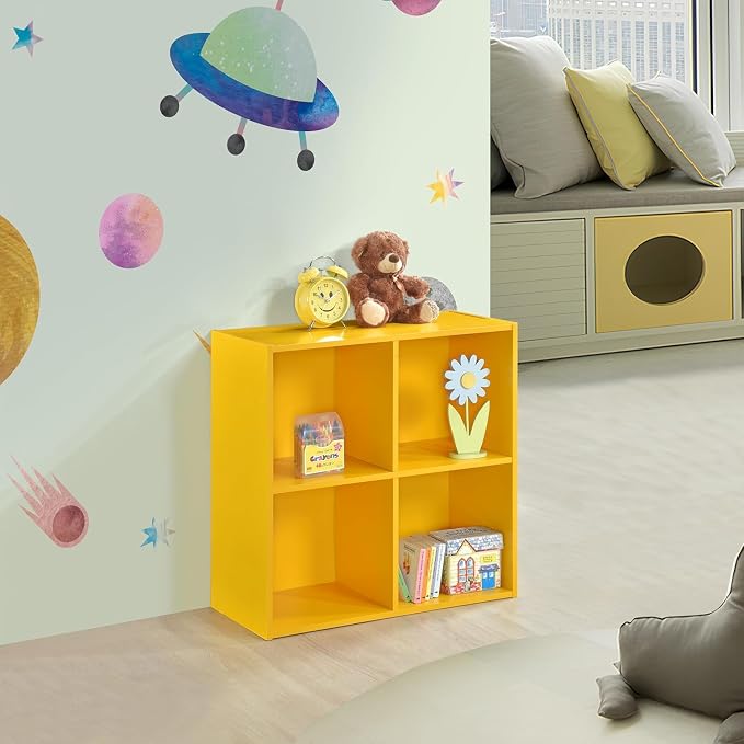 KB Designs - Yellow 4 Cube Storage Organizer Book Shelf, Toy Storage Organizer for Nursery, Kids Room, Playroom and Bedroom