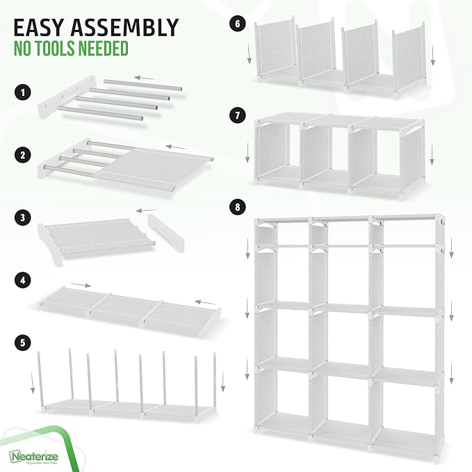 Cube Storage Organizer with Storage Bins Included - The Perfect Closet Organizers and Storage Solution. Includes 12 Storage Cubes, Great For Toy Storage, Closet Storage, Clothes Storage (White-Grey)