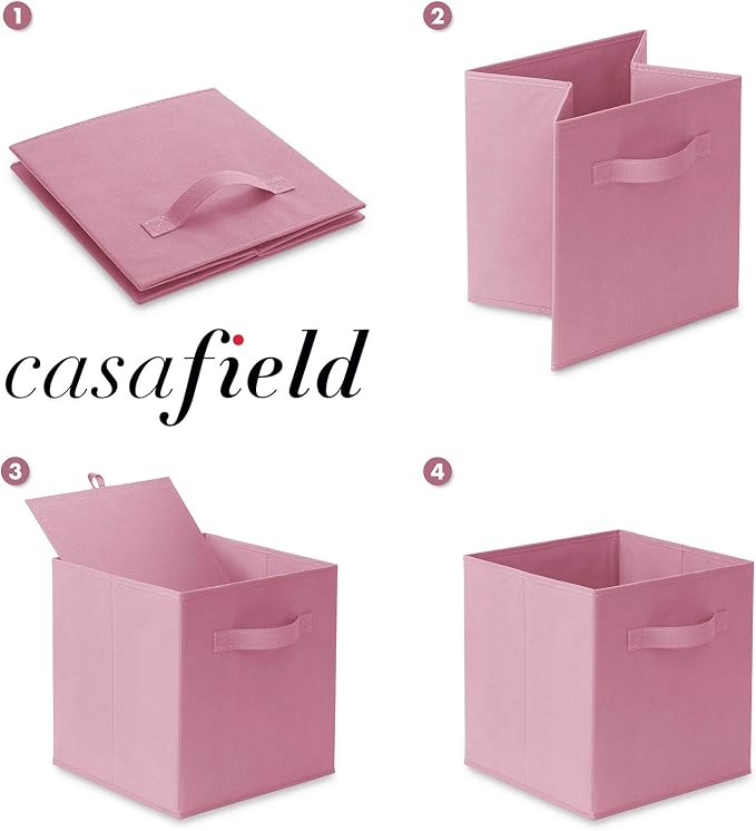 Casafield Set of 6 Collapsible Fabric Cube Storage Bins, Light Pink - 11" Foldable Cloth Baskets for Shelves, Cubby Organizers & More