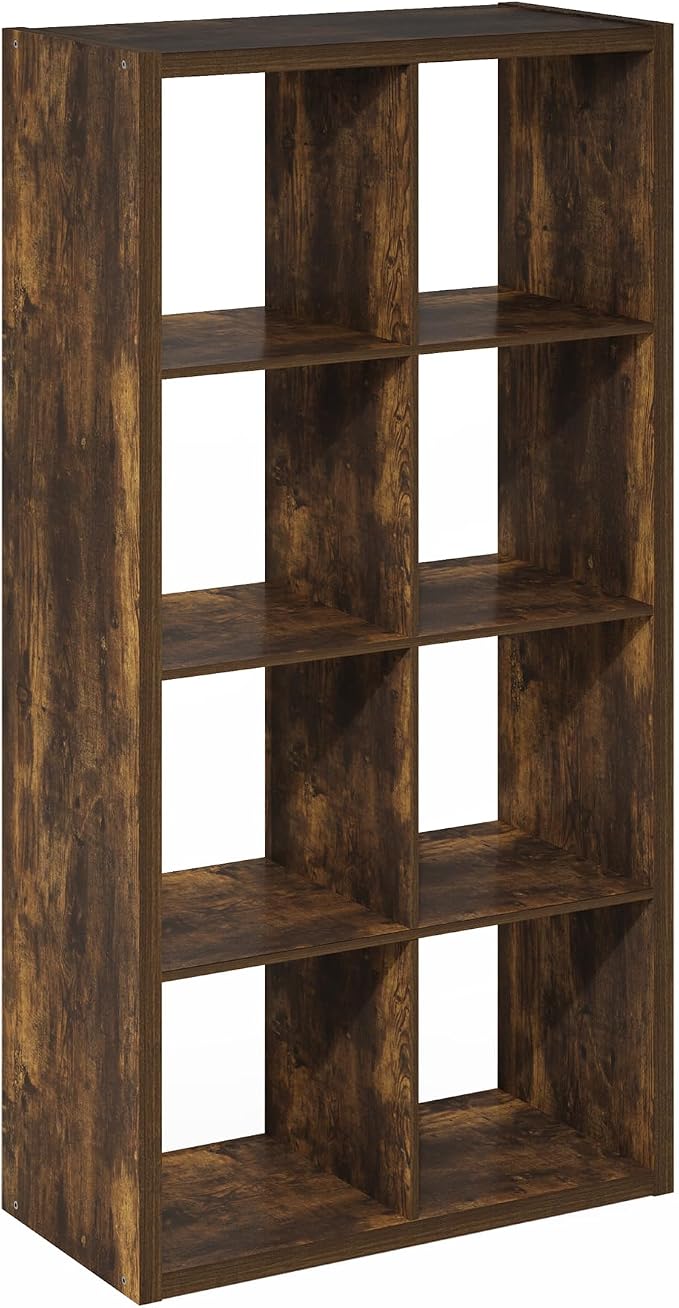 8-Cube Cubicle Bookshelf, Cube Bookcase with Open Back, Reversible Book Shelf, Cube Storage Organizer, 15 x 30 x 58, for Living Room, Home Office, Amber Pine