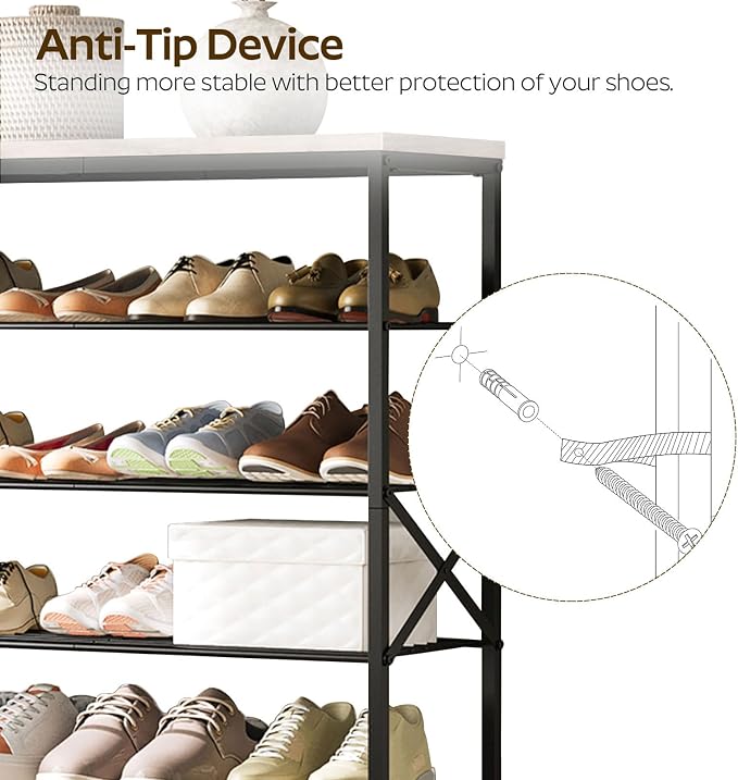 YATINEY 8 Tier Shoe Rack, Shoe Storage Organizer, Large Capacity Shoe Shelf Holds 32 Pairs of Shoes, Sturdy and Stable, for Entryway, Hallway, Closet, Dorm Room, Greige and Black SS08BG