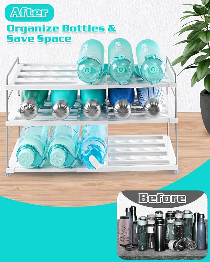 Cirhy 3-Tier Expandable Water Bottle Organizer Holder for 12-40oz Tumblers | Adjustable Cup Organizer Rack for Stanley, Owala and Yeti Oragnizer, Kitchen Cabinets and Pantry Organization