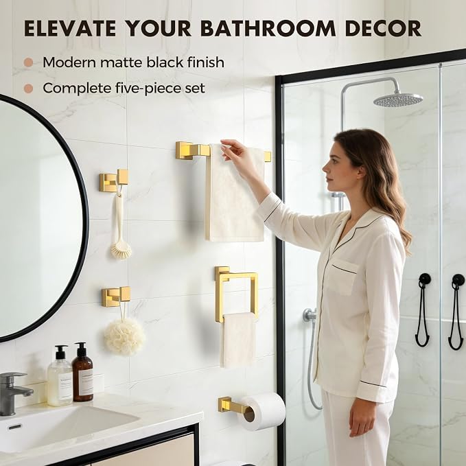 20-Pieces Gold Bathroom Accessories Set, 16 Inch Towel Bar Set | Stainless Steel, Towel Ring, Toilet Paper Holder, Robe Hooks, Towel Racks for Bathroom Wall Mounted, Bathroom Hardware Set