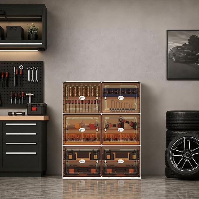 24 Pairs Shoes Storage Cabinet of 3-Step Fast Installation,Plastic Shoe Box with Clear Magnetic Door for Display, Shoe Organizer for Sneaker, Sandals, Heels (2 Row, 6 Tier)