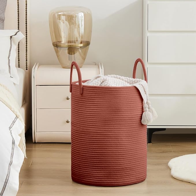 YOUDENOVA Cotton Rope Laundry Hamper Basket, 58L Blanket Basket for Nursery | Large Woven Laundry Hamper with Sturdy Handles, Collapsible Home Decor Laundry Basket for Laundry, Clothes, Toys in Bedroom