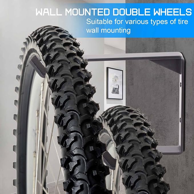 2 Pack Bike Wheel Rack Garage Wall Mount Carbon Steel Storage Hooks Heavy | Spare bike wheel hangers garage wall mount, indoor vertical holder, double wheel tire rack, carbon steel easy to install
