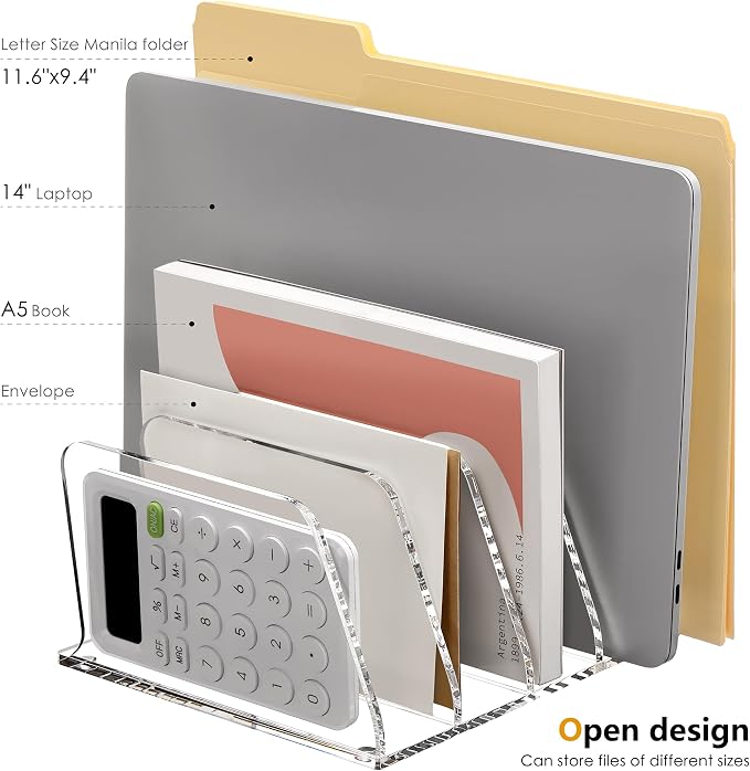 SANRUI Clear Acrylic Mail Sorter Desk Bill Organizer Holder, 5 Compartments | Small File Script Letter Document Storage for Desktop Filling Envelope Holder Office, Home, School Organization