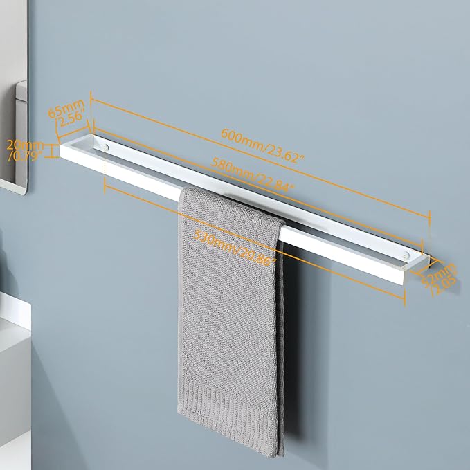 Alise 24 Inch Hand Towel Holder Towel Bar for Bathroom Wall Mounted,White | Towel Hanger Towel Rack for Bathroom Lavatory,SUS304 Stainless Steel Towel Rail for Bath Kitchen, Non-adhesive Mount