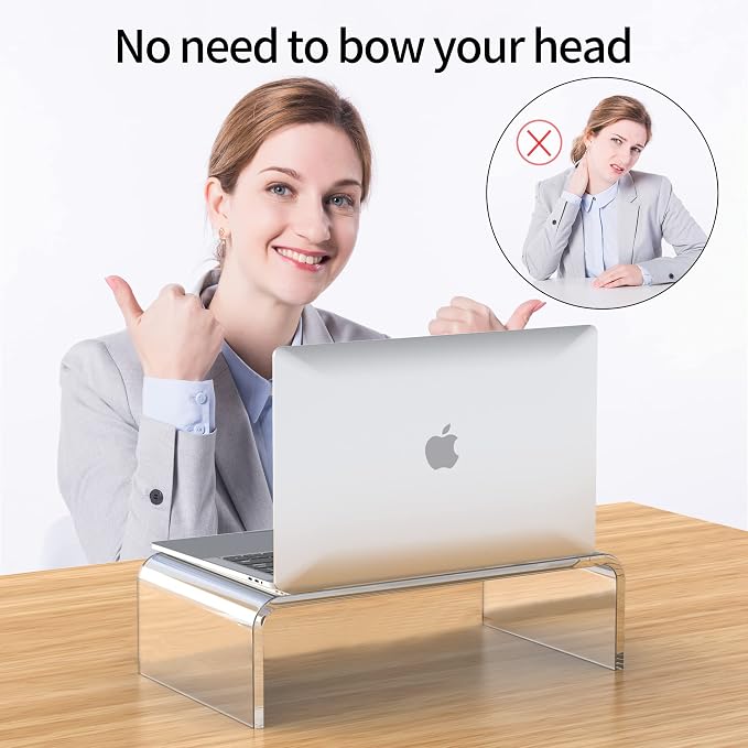 Acrylic Monitor Stand Riser Clear Laptop Stand Riser L14 xW7.5 xH4 | Compatible with All Notebooks and Monitor, Computer Stand for Desk Organizer, White Aesthetic Design, For Office Home iMac