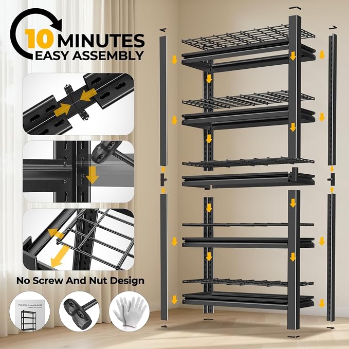 Auto Dynasty 5-Tier 72" H Garage Shelving Set of 3, Heavy Duty Metal Rack | 72"x 35"X16" 3 Packs, 3000Lbs Capacity each, 5 Adjustable Shelves, Metal Utility Rack for Pantry Kitchen & Warehouse, Black