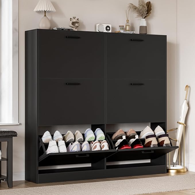 Shoe Cabinet with 6 Flip Drawers, Narrow Freestanding Shoe Organizer, Hidden Slim Shoe Storage Cabinet for Entryway, Hallway, Living Room, Black