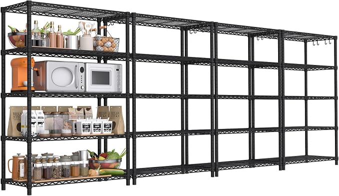 PrimeZone Wire Storage Shelves, 5-Tier Adjustable NSF Metal Shelving, 4 PCS | Alloy Steel Structure, 1250 LBS Capacity, Adjustable Leveling Feet, 4 Hooks, 35.5"W x 14"D x 72"H for Kitchen, Pantry, Closet