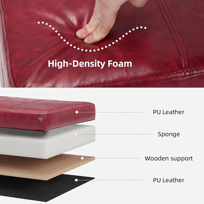 41.5 Inch Burgundy Red Faux Leather Storage Ottoman Bench Accent Furniture | 2.8 cu ft hidden storage,660 lbs weight capacity,solid wood legs,decorative piece for living room bedroom