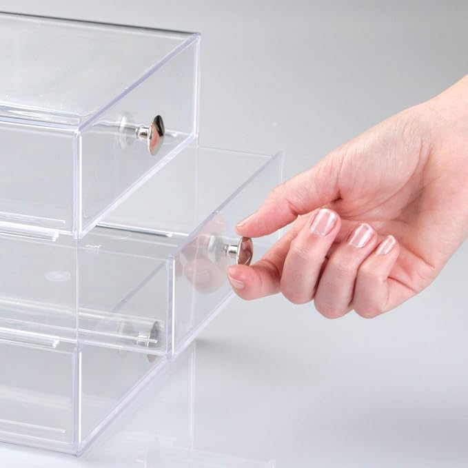 iDesign Stackable 3-Drawer Makeup Organizer, Clear | Bathroom Storage, Vanity Storage