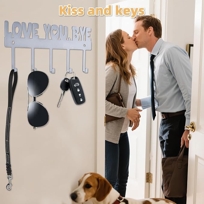 5-Hook Adhesive Wall Mount Key Holder, Silver | No-Drill Easy Install, For Door, Kitchen, Entryway, 10x4 Inches