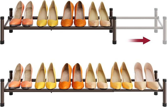 Expandable Shoe Rack for Closet 1 Tier, 28“-41“Stackable, Bronze | Adjustable Shoe Organizer for Closet Shoe Rack Floor, Metal Shoe Shelf Storage Entryway, Front Door Entrance, Garage, Closet