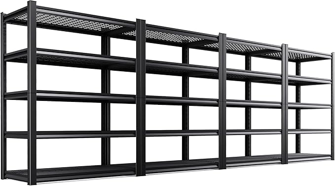 Set of 4 Garage Shelving Heavy Duty Storage Shelves, Adjustable Metal Shelving Unit, Utility Garage Organizer Shelf for Basement, Pantry, Warehouse, Supermarket, 35.4" Wx15.7 Dx71.2 H,Black