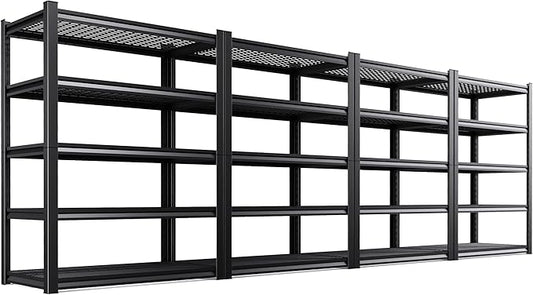 Set of 4 Garage Shelving Heavy Duty Storage Shelves, Adjustable Metal Shelving Unit, Utility Garage Organizer Shelf for Basement, Pantry, Warehouse, Supermarket, 35.4" Wx15.7 Dx71.2 H,Black
