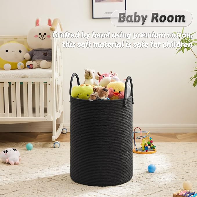 Artfeel Laundry Basket,Woven Cotton Rope Laundry Hamper,100L for Decorative Storage of Dirty Clothes,Toys and Blankets in Bathroom,Baby Room and Living Room