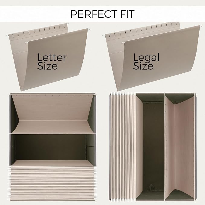 ZICOTO Decorative File Organizer Box Set of 2 - Collapsible Linen Filing Cabinets w/Handles Are Perfect to Store all Your Documents & Hanging File Folders - Portable Easy Slide Crates with Lid | Stores Documents and Hanging File Folders - Portable Offi...