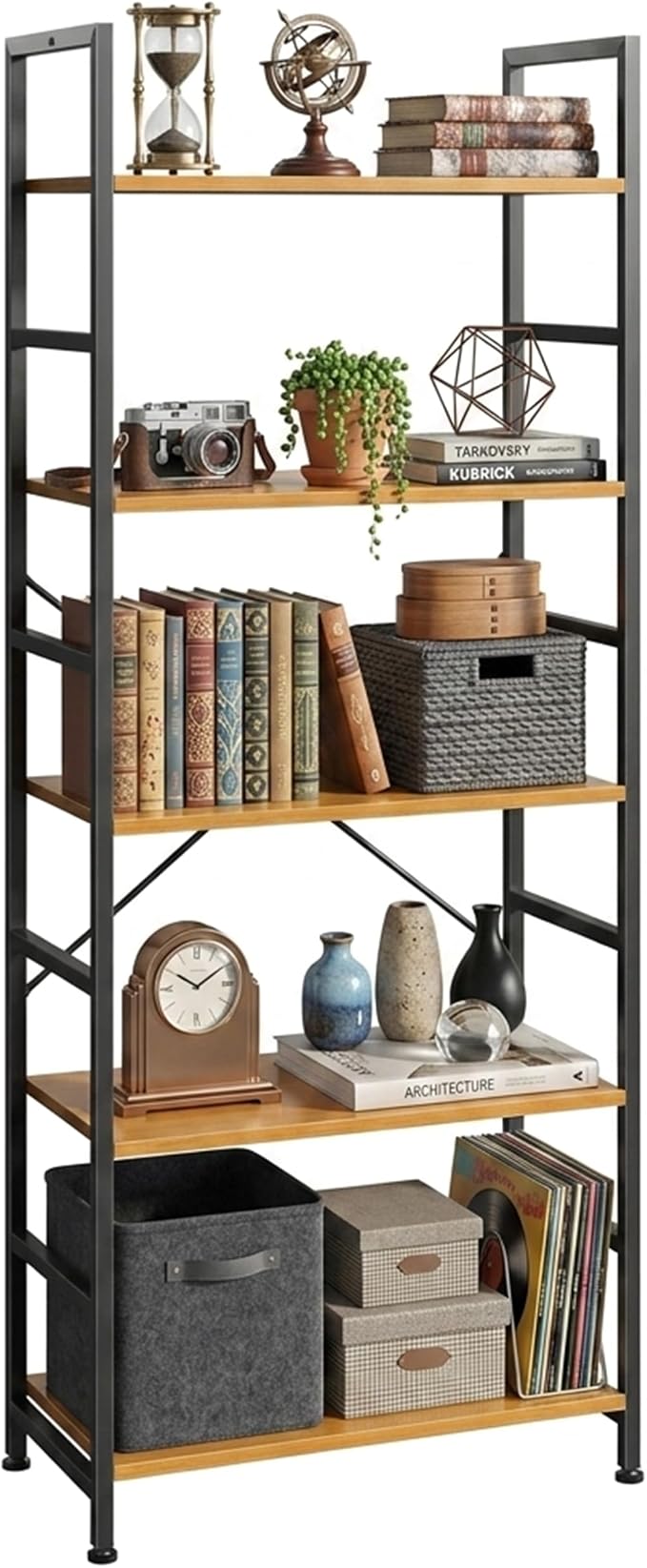 HealSmart 5 Tier Bookshelf, Free Standing Book Shelf Home Office Bookcase Shelf Storage Organizer for Bedroom, Bathroom, Living Room, Office, Balcony, Wood