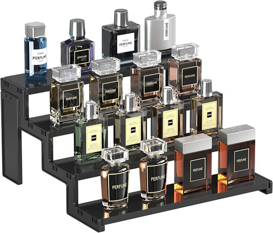 Lifewit Spice Rack, Perfume Cologne Organizer, Cupcake Stand, Tool-Free Assembly, Display Riser Shelf, Seasoning Figurine Makeup Holder, Room Decor, Kitchen Cabinet Storage, Black, 12in-4 Tier, 1 Pcs