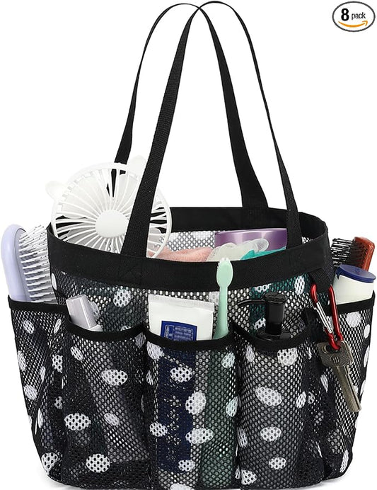 Fammart Mesh Shower Caddy Portable for College Dorm Room Essentials, Odorless Polyester Large Shower Tote Bag with Dual Handles, 8-Pocket Quick-Dry Toiletry Organizer for Travel, Beach, Camping, Gym