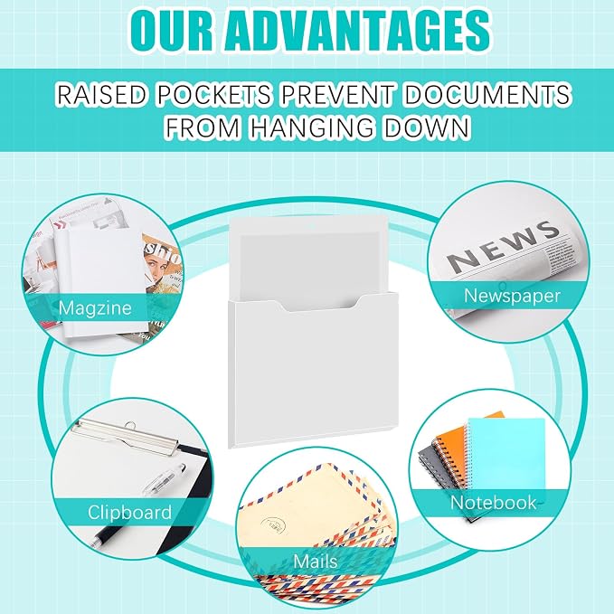 Feifeiya 2 Pcs Magnetic File Folder Wall Hanging Holder Large Pocket Paper Magazine Mail Organizer for Refrigerator Classroom Locker Whiteboard(Vertical,White Color,12.2 x 9.4 Inches)