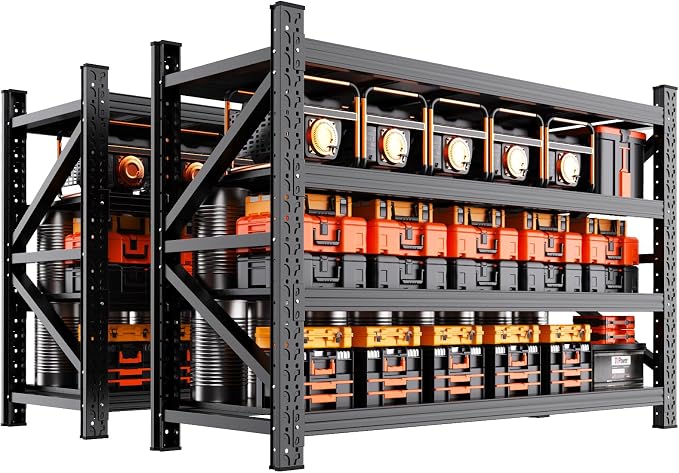 69" W Garage Shelving 4 Tier Metal Shelving Unit, 5000LBS Heavy Duty Storage Shelves, Adjustable Heavy Duty Shelving 69" W x 24" D x 64" H Black