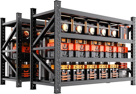 69" W Garage Shelving 4 Tier Metal Shelving Unit, 5000LBS Heavy Duty Storage Shelves, Adjustable Heavy Duty Shelving 69" W x 24" D x 64" H Black