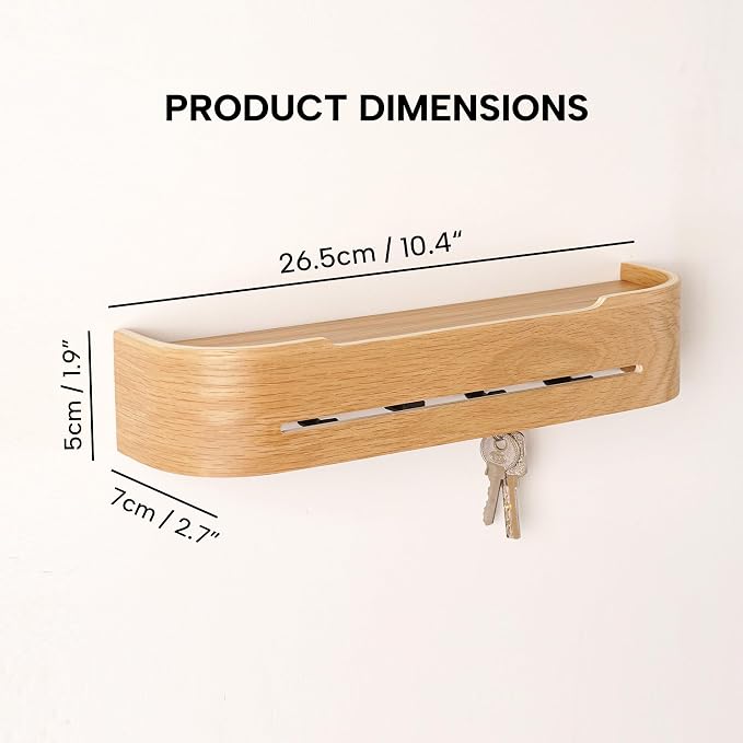 Key Holder Wall Mount with 5 Hidden Hooks Minimalis Key Hanger Rack Wood Modern Hollow Key Hook Mail Organizer Tray Shelf Home Decor for Entryway Furniture