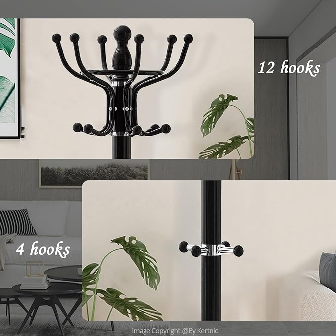 Kertnic Freestanding Coat Rack with 16 Hooks & Marble Base - Heavy Duty Metal Hall Tree Stand for Entryway, Hats, Coats, Bags Rack- Modern Hanger Organizer for Home, Office, Dorm (16 hooks -White)