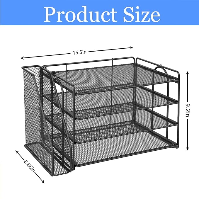 gianotter 4-Tier Paper Organizer With Magazine Holder, Desk Organizers and Accessories, Desk Accessories & Workspace Organizers, File Organizer for Office Supplies Storag (Black, 4-Tier)