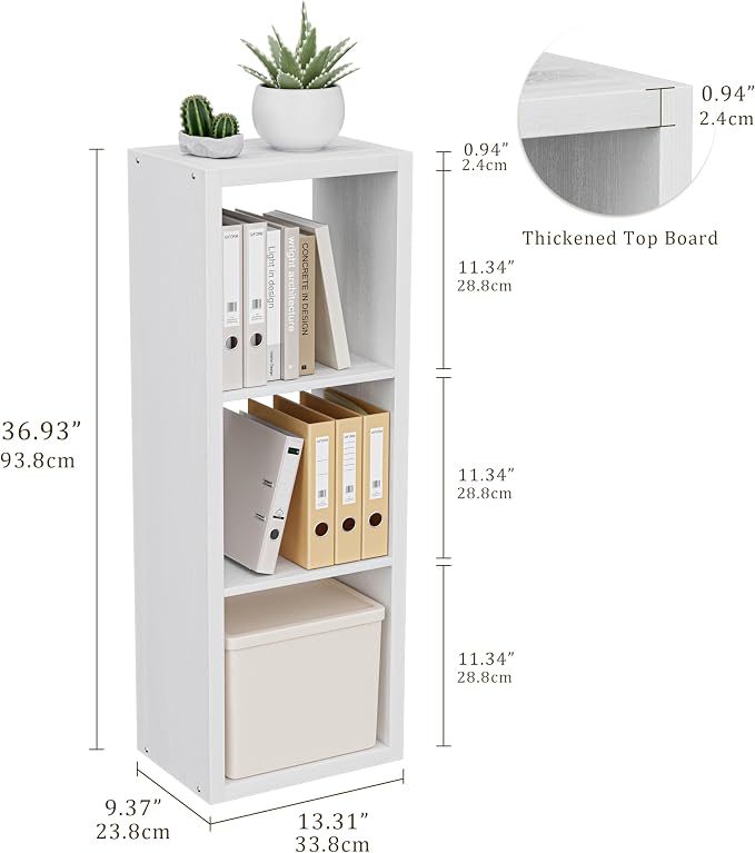 VDNEND Cube Storage Organizer Bookcase, 3 Tier Decorative 11 inch Open Back Cubical Shelf with Thickened Border, Display Bookshelf for Living Room, Home Office, Sturdy Room (White, 3 Cube)