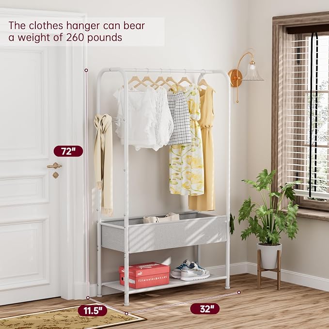 SINGAYE Wardrobe Standing Closet Clothing Rack With Shelf Hanging Clothes | Wardrobe Open Compact Small Metal Garment Hanger Stand Alone Free Standing Black Closet Rack Storage Organizer Heavy Duty
