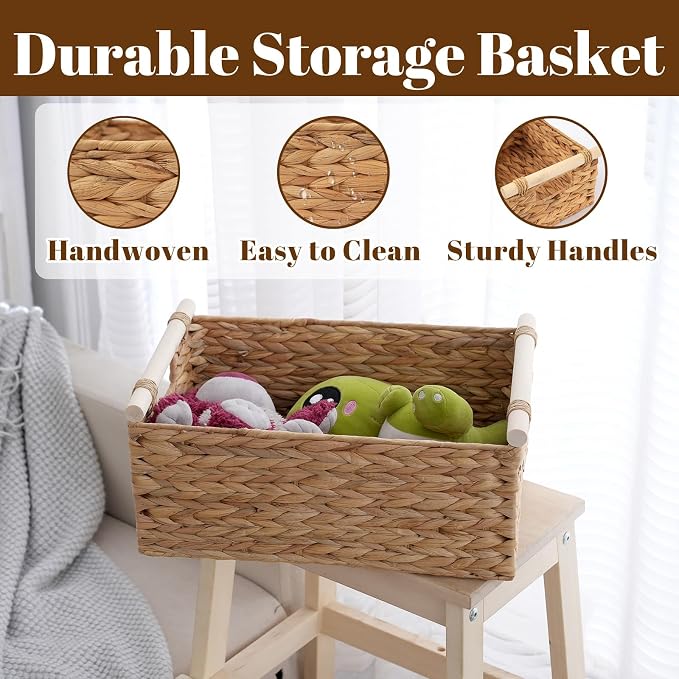 Woven Storage Basket, Small Wicker Organizer, 11.6x8.1x4.9 | 11.6x8.1x4.9" small natural woven basket with handles; compact wicker organizer for shelves, pantry, bathroom and gifting.