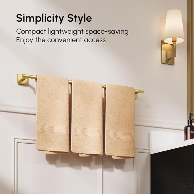 Brushed Gold Bath Towel Bar, 30 Inch Towel Racks for Bathroom | Thicken 304 Stainless Steel Towel Holder with Square Base, Towel Rod Wall Mounted, Modern Home Decor (Total Length 32 Inch)