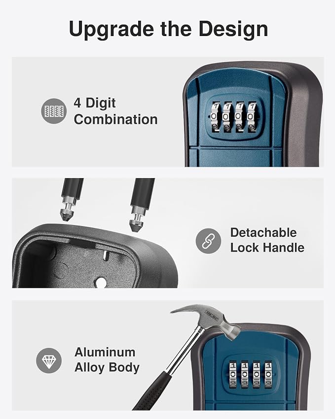 Puroma Key Lock Box, Portable Combination Lockbox Wall-Mounted Key Storage Box for House Keys, Resettable Code Safe Security Lock Box for Home Office Apartment Spare Key Storage (1 Pack, Peacock Blue)