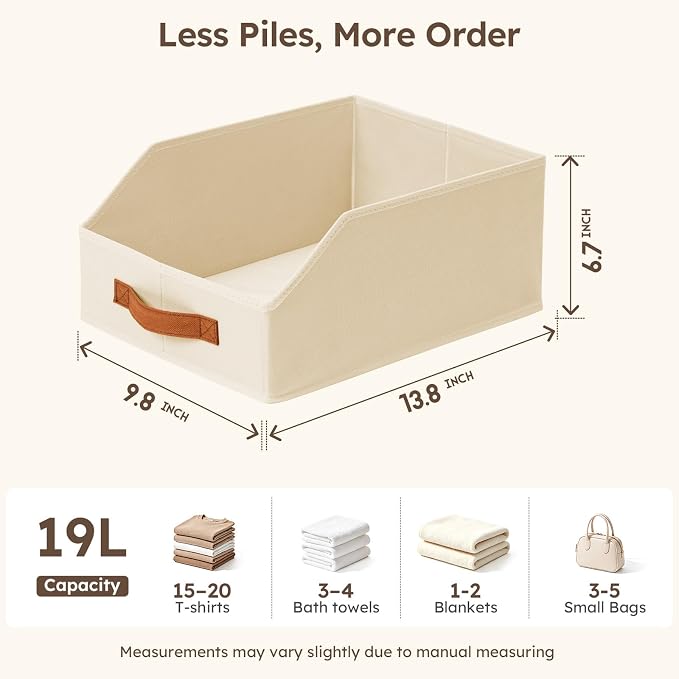 Fabric Storage Bins for Organizing - 10 Pack Large Trapezoid Collapsible Storage Bins with Front Handle, Closet Organizers and Storage for Bedroom, Home Shelves, Small Spaces, Beige