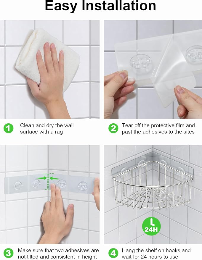 SMARTAKE 2-Pack Corner Shower Caddy Deep Basket, SUS304 Stainless Steel | Wall Mounted Bathroom Shelf with Adhesive, Storage Organizer for Toilet, Dorm and Kitchen , Silver