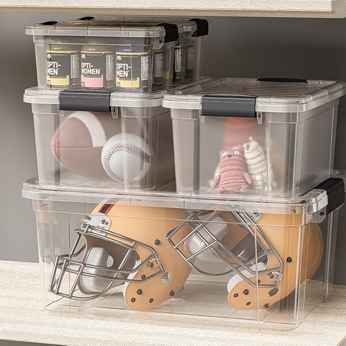 Superio Clear Storage Boxes with Lids, 1.27 Quart Plastic Container Bins for Organizing, Stackable Crates, BPA Free, Non Toxic, Odor Free, Organizers for Home, Office and Dorm, 2 Pack