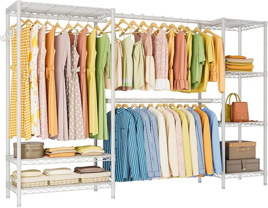 Golpart Heavy Duty Clothes Rack Metal Wardrobe with Adjustable Wire Shelves | Closet Organizers and Storage Clothing Rack Metal System Freestanding Hanging Clothes System Free Standing Garment Coat Racks