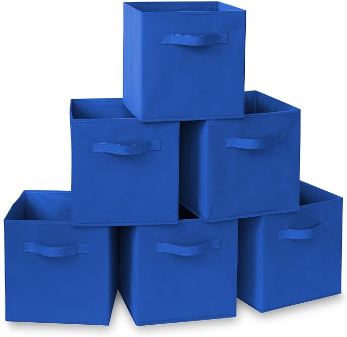 Casafield Set of 6 Collapsible Fabric Cube Storage Bins, Royal Blue - 11" Foldable Cloth Baskets for Shelves, Cubby Organizers & More