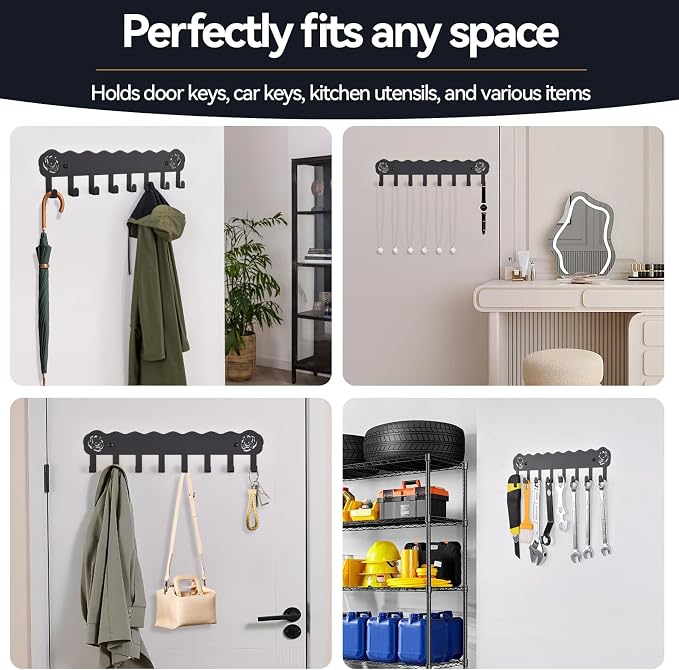 Key Holder Hooks Organizer Hanger Rack Wall Mounted with Dual Installation | Adhesive Key Holder for Wall, No Drill Modern Key Holder Wall Mount, for Entryway, Kitchen, Hallway, RV Decor （Medium）