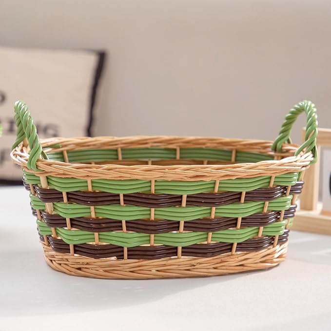 Kingwillow, Storage Basket, Oval-Shaped Woven Willow Basket with Handles, Suitable for Bedrooms, Kitchens, and Wardrobes. (Small Size)