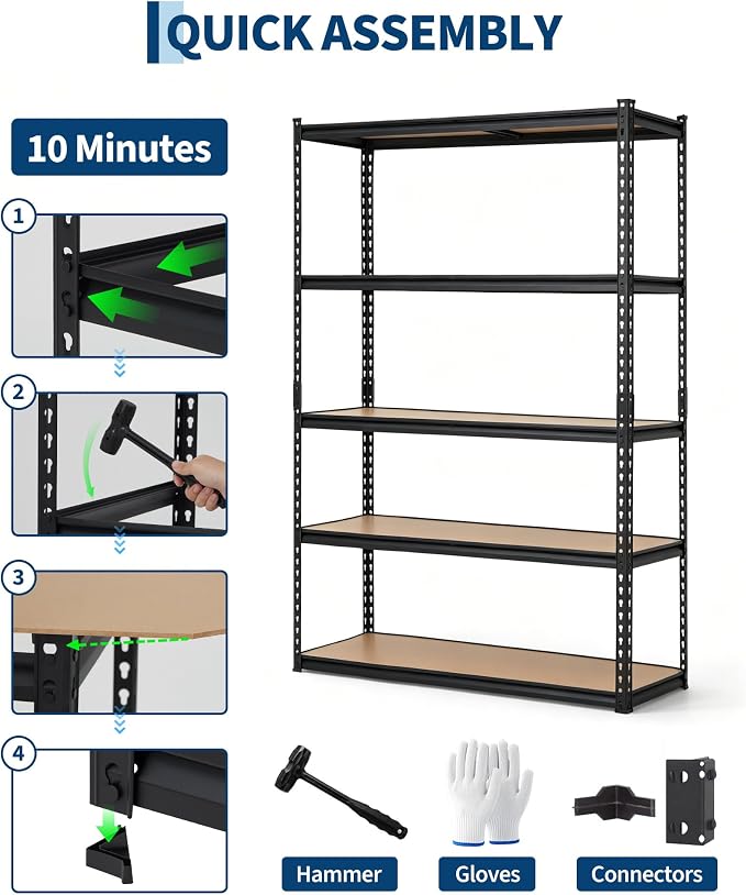 Garvee 5-Tier Storage Shelving Unit, 48" W x 18" D x 72" H, 2500 lbs Load | Carbon Steel Utility Shelves, Adjustable Metal Freestanding Garage Shelf for Pantry, Basement, Warehouse, Heavy Duty