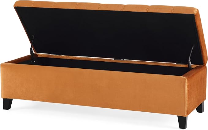 Upholstered Storage Ottoman Bench, End of Bed Bench with Storage Chest, Foldable Foot Rest with Legs for Living Room, Bedroom, Entryway, Dark Gray (Burnt Orange)